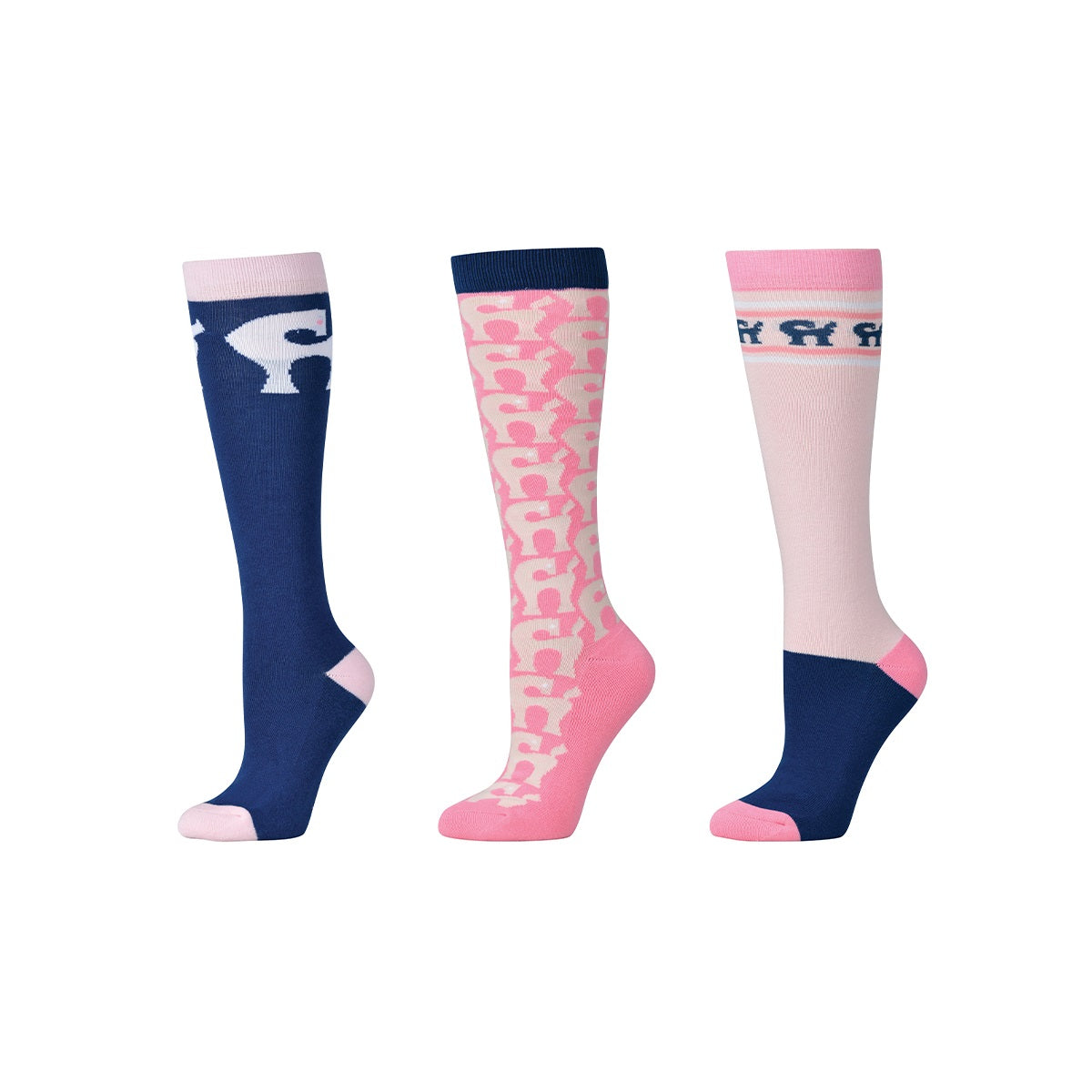 Dublin 3 Pack Adult Socks - True Navy/Pink Tulle Pony