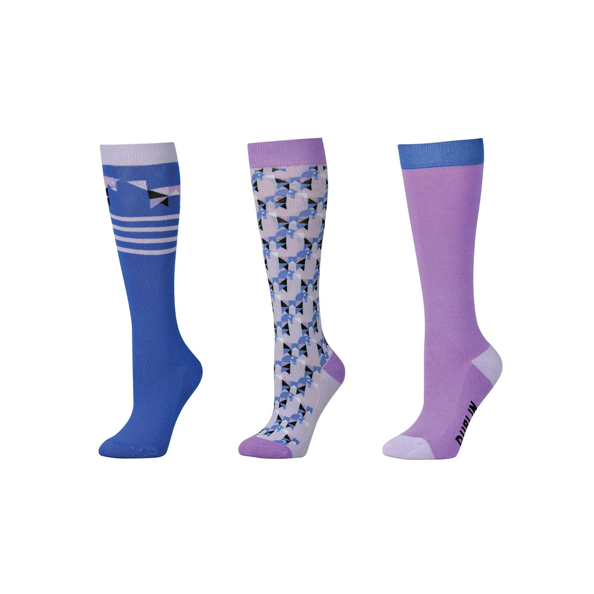 Dublin 3 Pack Childs Socks - Purple Geo Ponies