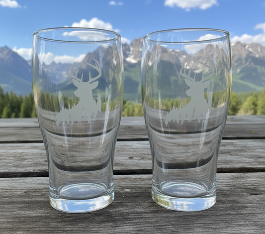 Stags Head Etched Glasses - 350ml